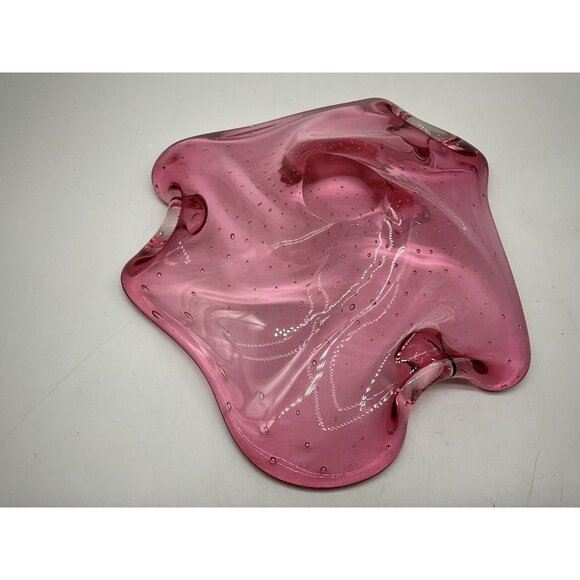 Czech Republic Vintage Art Glass Pink Bowl/Dish Hand Blown w/ Controlled Bubbles - Picture 13 of 16